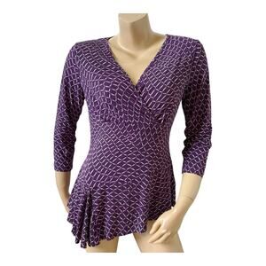 NINE WEST Womens Size Small Asymmetric Surplice Faux Wrap 3/4 Sleeve Shirt Top